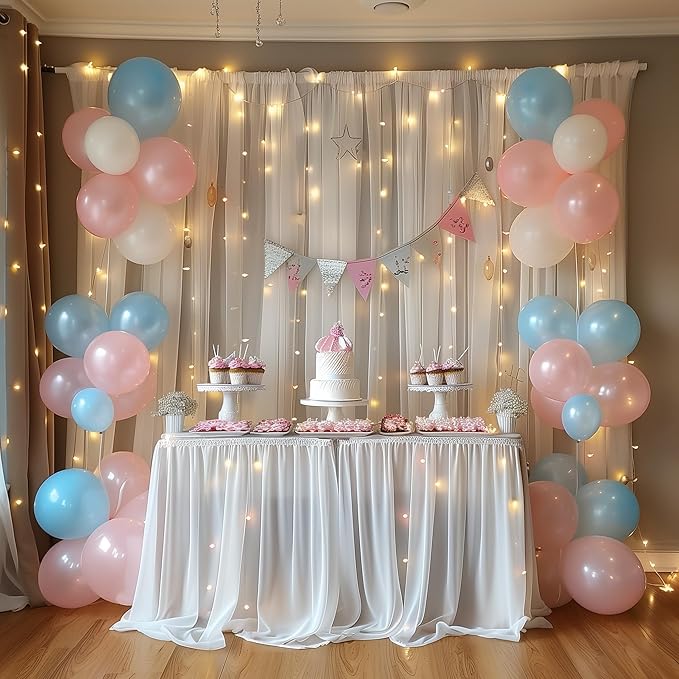 Fomcet Tulle Curtains with Lights String White 20FT X 8FT Sheer Backdrop - Image 8