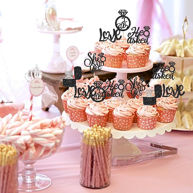 30 PCS He Asked She Said Yes Cupcake Toppers Love I Do Diamond Ring Cupcake - Image 7