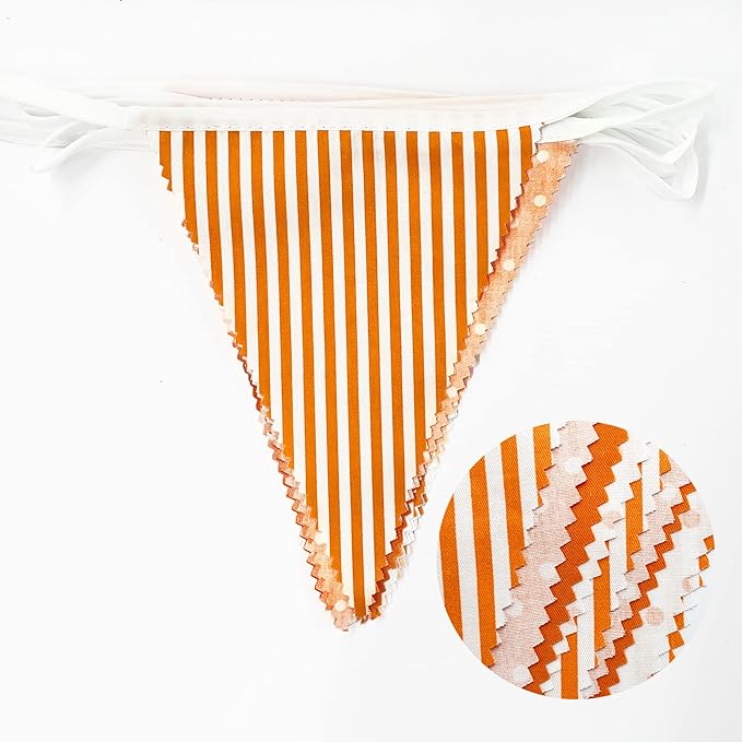32Ft Orange Stripe Dot Triangle Flag Fabric Banner Cotton Pennant Garland - Image 2