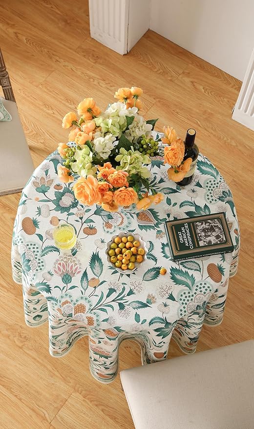 patdrea Designer Small Vintage Green Round Table Cloth, French Floral Country - Image 8