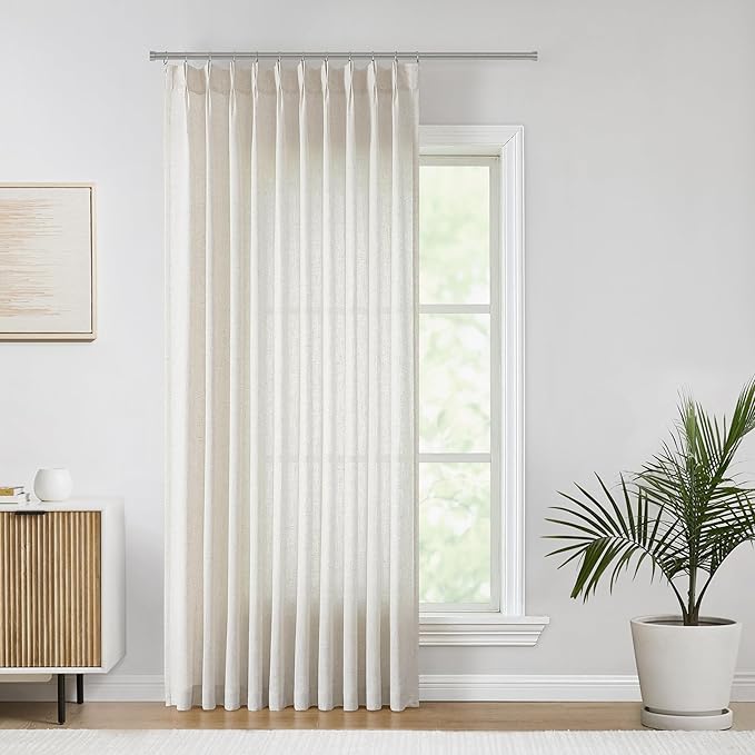 Vision Home Natural Pinch Pleated Semi Sheer Curtains Textured Linen Blended by VisionHome