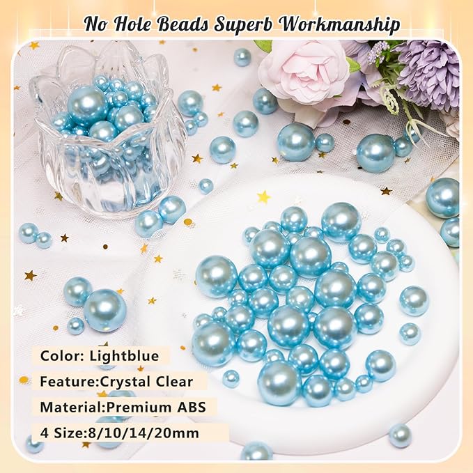 300Pcs Pearl Vase Filler, Lightblue No Hole Faux Pearl Beads - Image 3