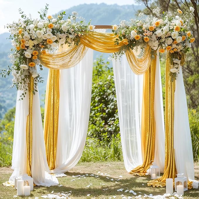 Wedding Arch Draping Fabric, 1 Panel 28" x19ft White Arch Drapes & 1 Panel 16" - Image 3