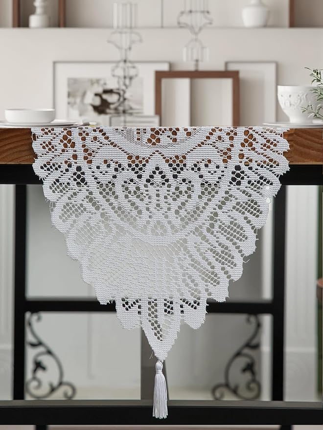 Jayla White Lace Table Runners, Elegant Vintage Lace Table Runner, Wedding Lace - Image 4