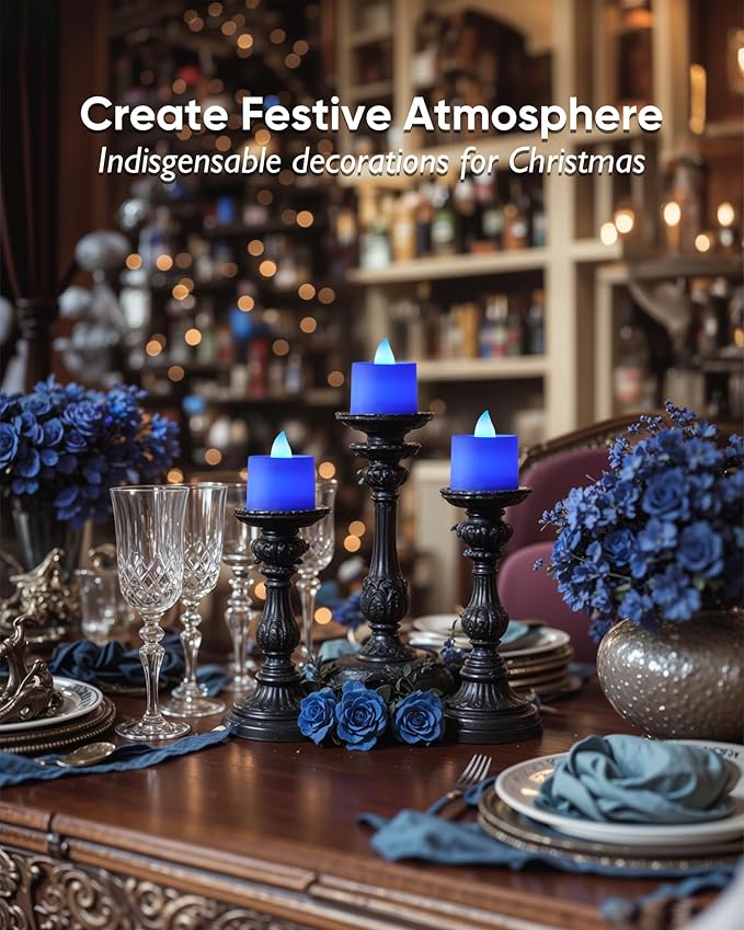 Amagic 24 Pack Blue LED Tea Lights, Flameless Votive Candles, Electric Fake - Image 5