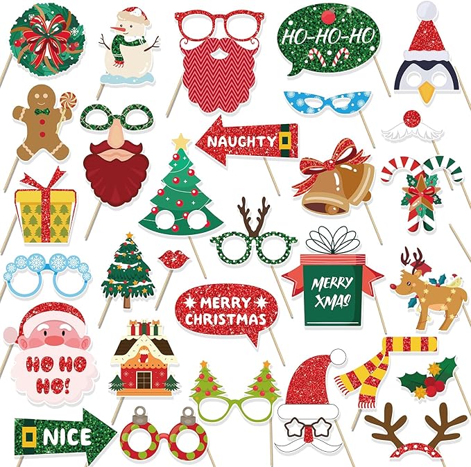 HOWAF 30 Pcs Christmas Photo Booth Props - Image 2