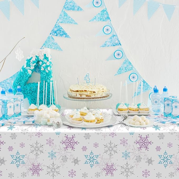 3 Pieces Christmas Snowflake Party Tablecloth Decorations, Plastic Purple and - Image 5