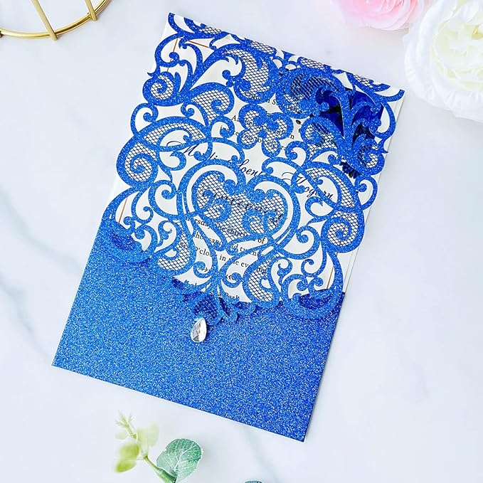 Hosmsua 50pcs Personalized Wedding Invitation Kit 5.12 x 7.3 Inch Royal Blue - Image 7