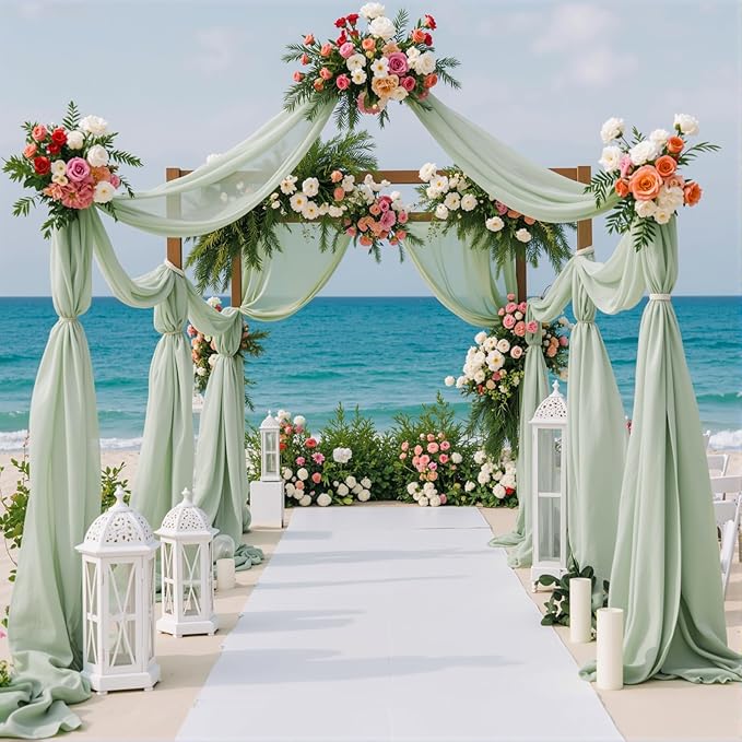 1 Panels Wedding Arch Draping Fabric Sage Green Sheer Backdrop Curtain Arch - Image 2
