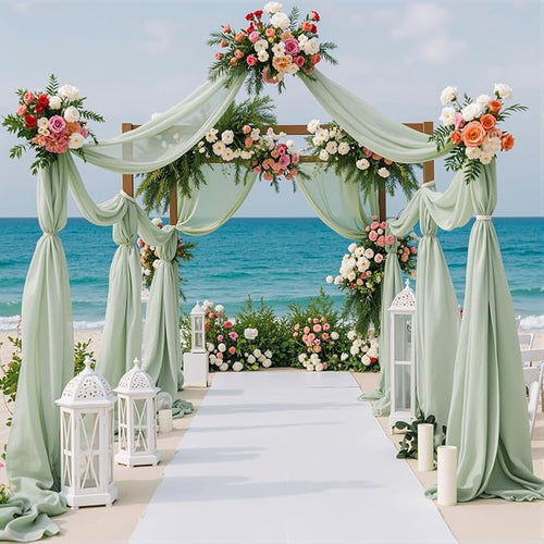 1 Panels Wedding Arch Draping Fabric Sage Green Sheer Backdrop Curtain Arch - Image 2