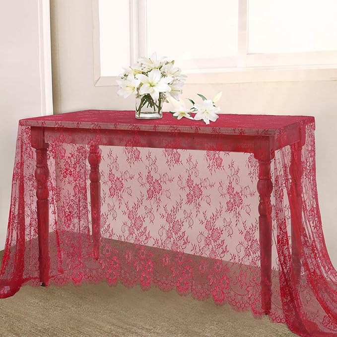 LuoluoHouse Christmas Lace Tablecloth 6pcs Rose Floral Table Fabric 60x120 Inch by LuoluoHouse