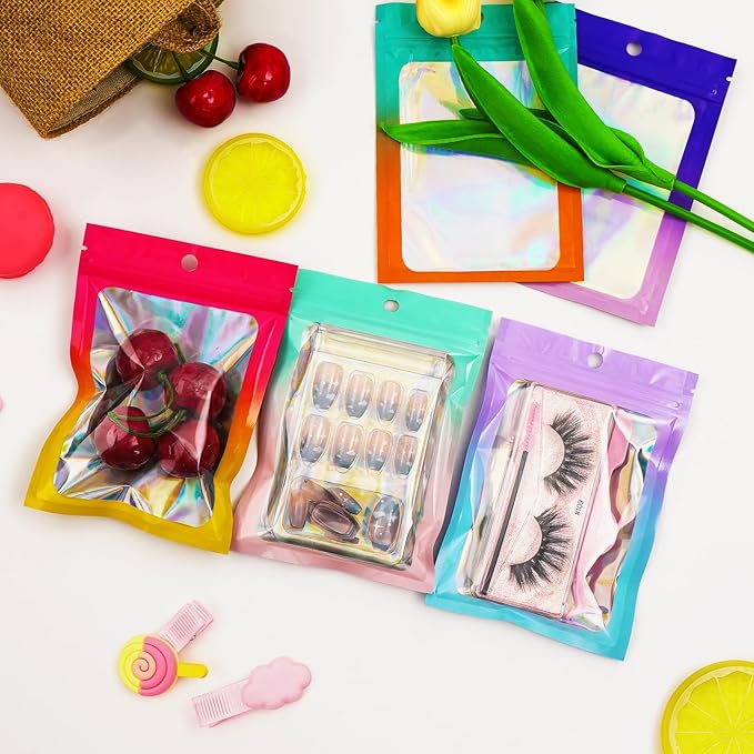 Funfery 100 Pack Gradient Holographic Bags, Mylar Resealable Bags - Image 7
