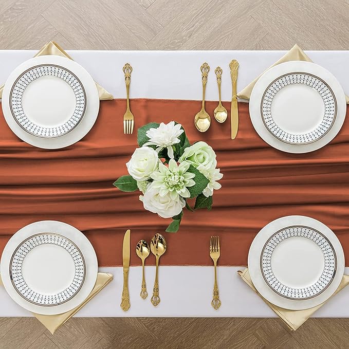 6 Pack 10 Ft Chiffon Table Runner Rust Gauze Long Table Runners 27x120 Inches - Image 4
