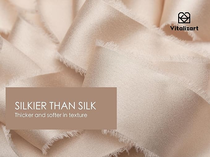 Vitalizart Silk Like Satin Ribbon 1 inch x 30 Yard Light Nude Handmade Frayed - Image 3