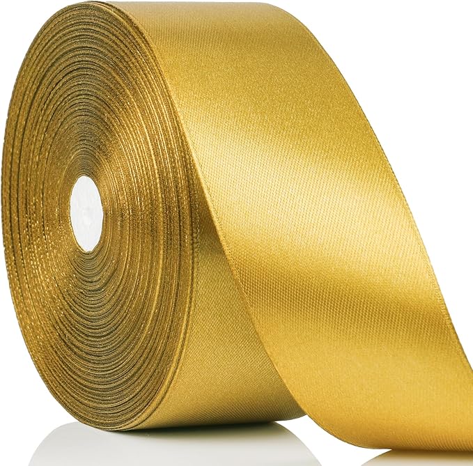 NESCCI 100 Yards Ribbon, 1-1/2 Inch Gold Satin Ribbon, Single Face Satin Ribbons by NESCCI