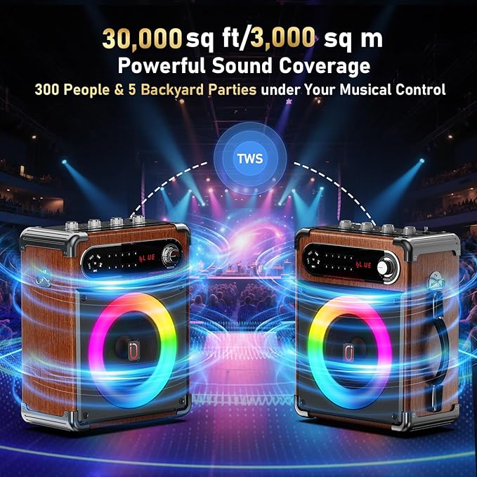 Karaoke Machine with 2 Wireless Microphones, 【Upgraded 6.5"Woofer & - Image 2