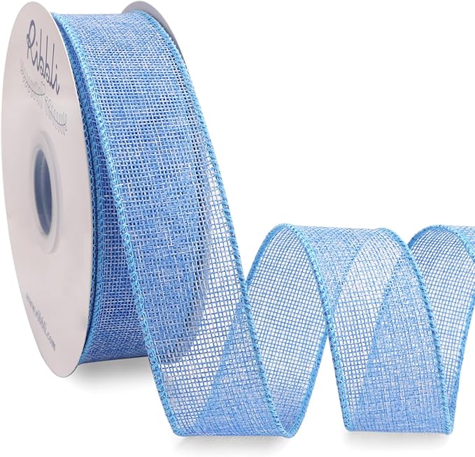Ribbli Baby Blue Burlap Wired Ribbon, 1-1/2” Inch x Continuous 20 Yard by Ribbli