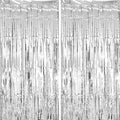 2 Pack Silver Tinsel Foil Fringe Curtains, Metallic Tinsel Party Streamers by Voircoloria