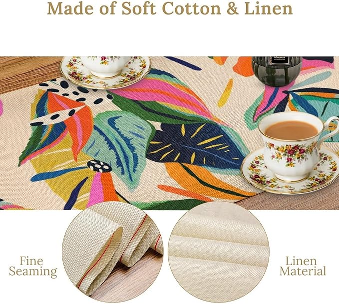 Colorful Flower Table Runner, Abstract Flower Blossom Botanical Pattern Print - Image 4