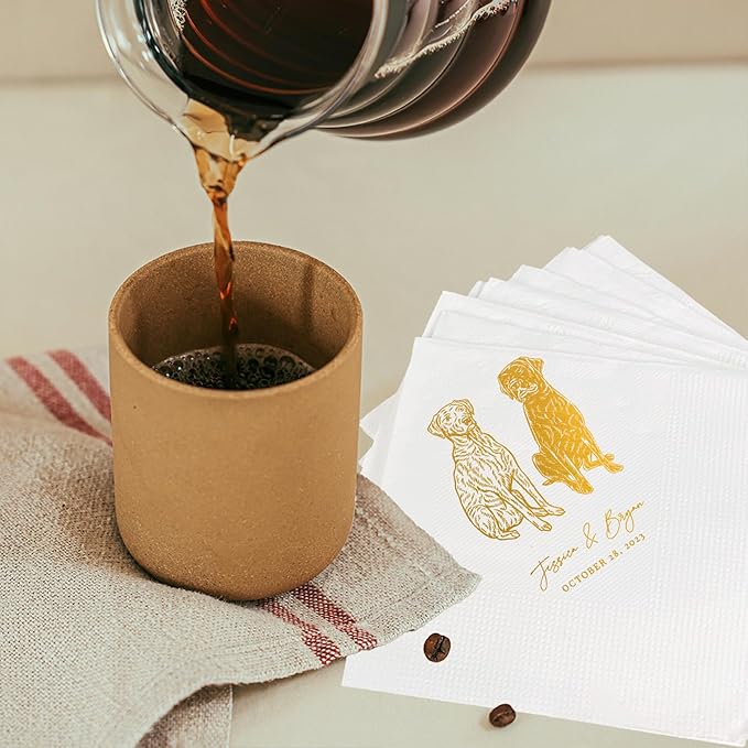 Luxury Custom Illustrated Dog Wedding Napkins, Custom Pet, Personalized Photo - Image 4