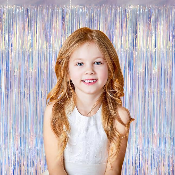2 Pack Iridescent Foil Fringe Curtains, Holographic Tinsel Streamers Birthday - Image 5