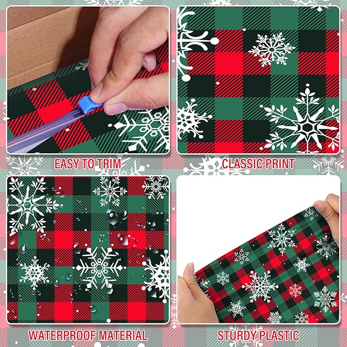 4.5x 100 Ft Roll of Christmas Buffalo Plaid Plastic Tablecloth Decorations - Image 3