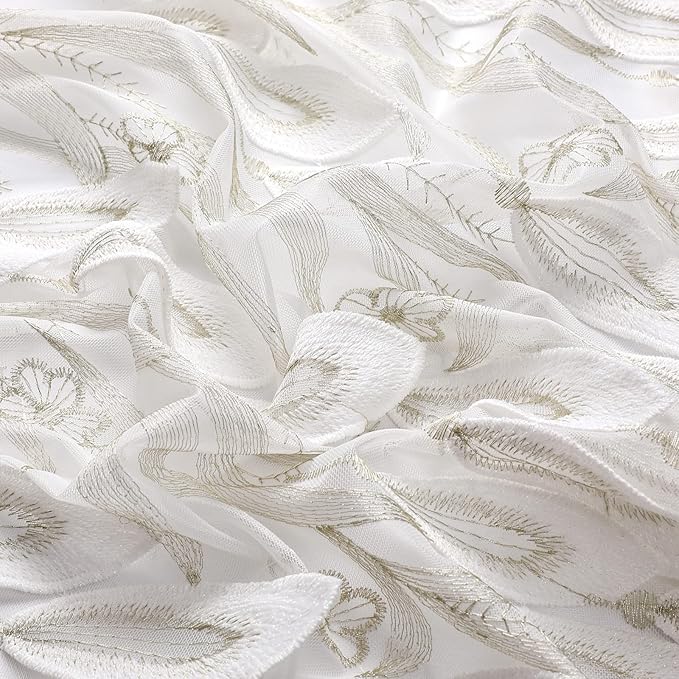 VISIONTEX White Sheer Voile Curtains, Decorative White Embossed Drip Rod Pocket - Image 7