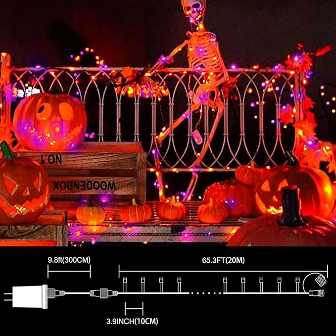 LAMPHOME 66ft Halloween Decorative Mini Lights, 200 LED Transparent Wire Fairy - Image 5