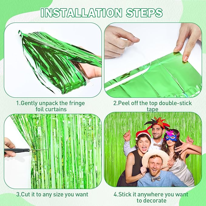 Grass Green Foil Fringe Curtain Backdrop, Birthday Christmas Tropical Party - Image 9