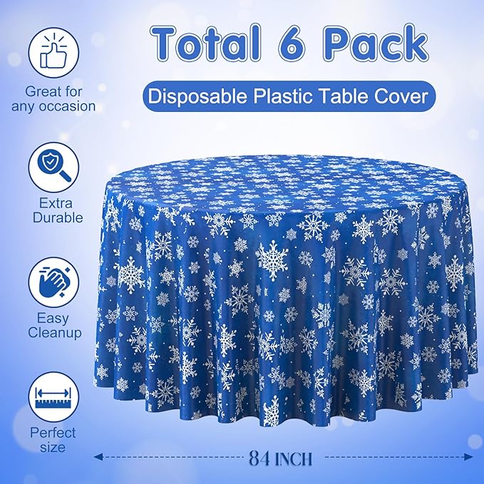 Jectivs 6 Pieces Christmas Snowflake Plastic Party Tablecloth Decorations - Image 2