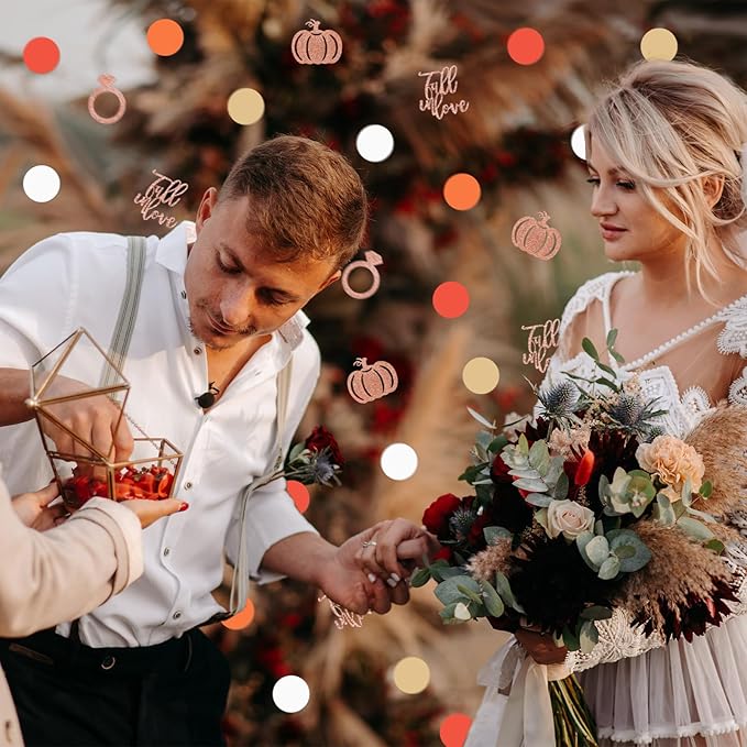 Whaline 280Pcs Fall Wedding Confetti Glitter Fall in Love Ring Pumpkin Paper - Image 5