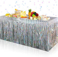 4 Pack Iridescent Table Skirt, Metallic Foil Fringe Tinsel Table Skirts by EnjoyYourFunnyParties