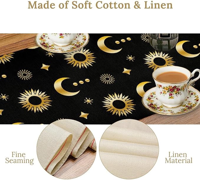 Magic Gold Sun Moon Stars Table Runner Mystical Farmhouse Rustic TableRunner - Image 5