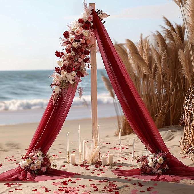 Burgundy Wedding Arch Draping Fabric 1 Panel 30'' x 20FT Burgundy Drapes Sheer - Image 9
