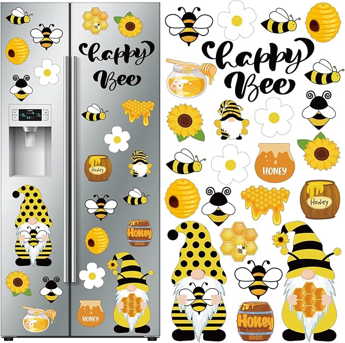 Xuhal 25 Pcs Bee Decor Refrigerator Magnets Happy Bee Gnome Sunflower Magnetic by Xuhal