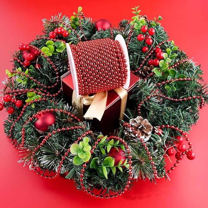 Faux Red Pearl Beads Garland - 6mm Christmas Tree Beads 22 Yards Red Pearl - Image 5