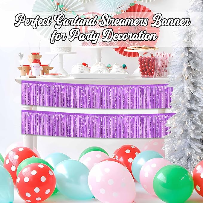 4 Pack 10 Ft Light Purple Foil Fringe Garland Metallic Streamers Tinsel Banner - Image 6