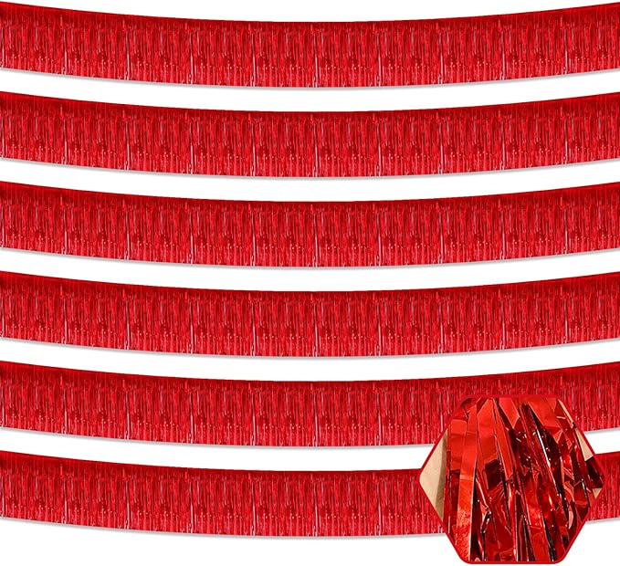 6 Pack 10 Feet Red Foil Fringe Garland Metallic Tinsel Streamers Banner Wall by Ferwzsr