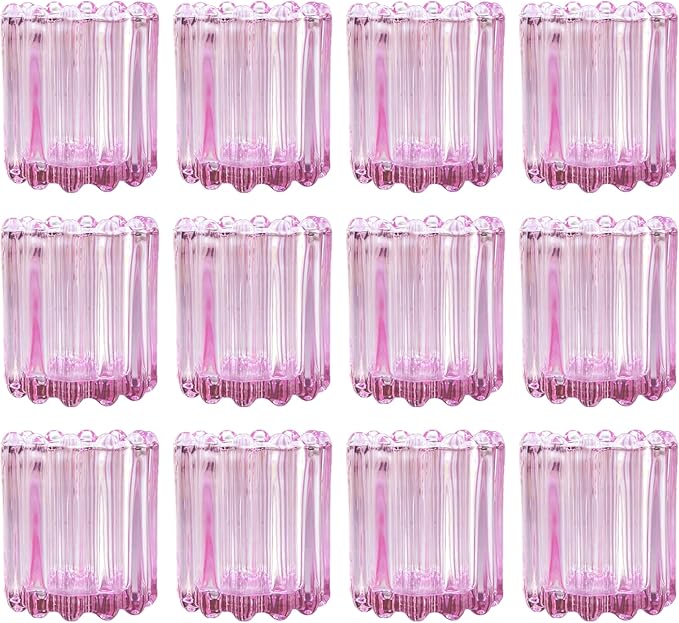 GOLDEAL 12Pcs Pink Glass Votive Candle Holders Tealight Holders Decorative by GOLDEAL