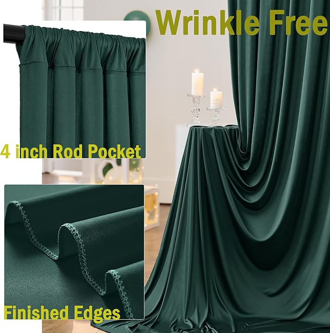 50ftx10ft Wrinkle Free Hunter Green Backdrop Curtains - Image 3