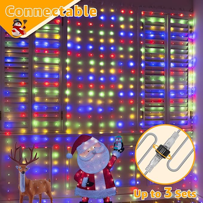 Ollny Curtain Lights 300 LED 9.8FT x 9.8FT, Connectable IP67 Waterproof Outdoor - Image 5