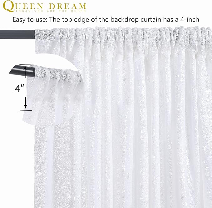 Sequin Backdrop Curtains 10ft x 10ft White Background Drapes Wedding Giltter - Image 6