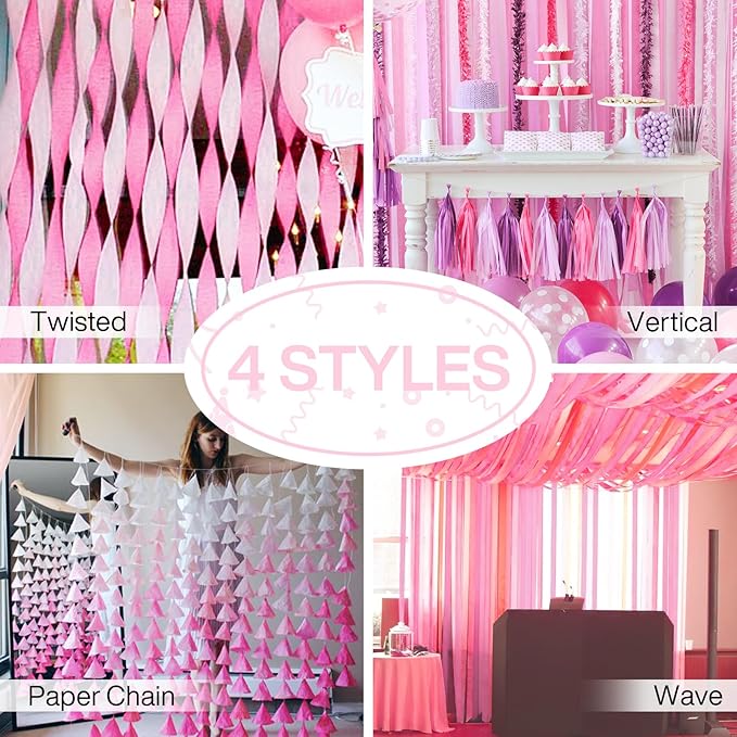 PartyWoo Crepe Paper Streamers 4 Rolls 328ft, Pack of Crepe Paper Perl Pink - Image 6