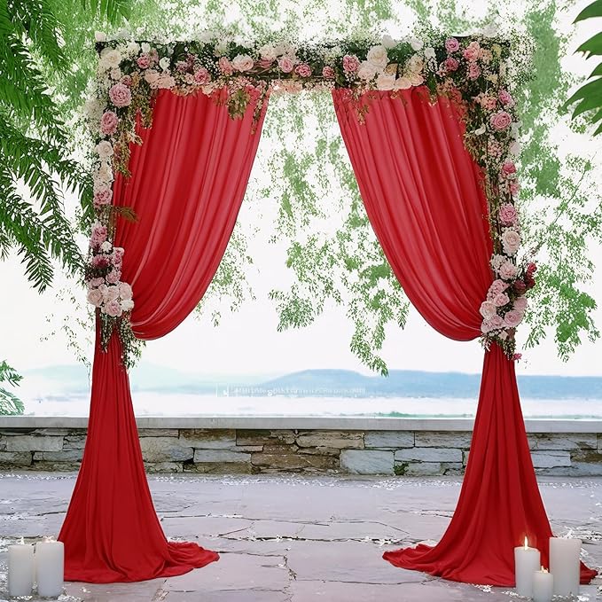 DUOBAO Red Chiffon Backdrop Curtain-2 Panels 29x120-Inch Wedding Chiffon - Image 4