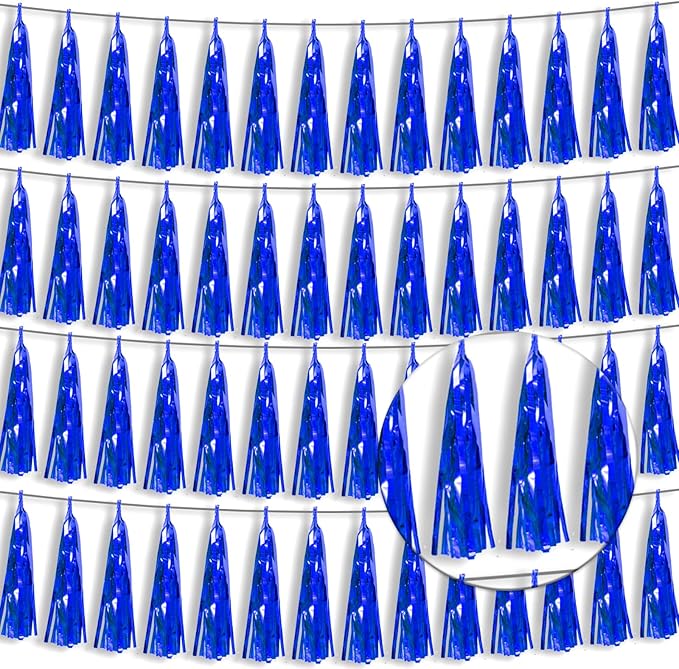 4P Blue Foil Fringe Tassel Banner Garland Metallic Tinsel Streamers Wall by Xuuf
