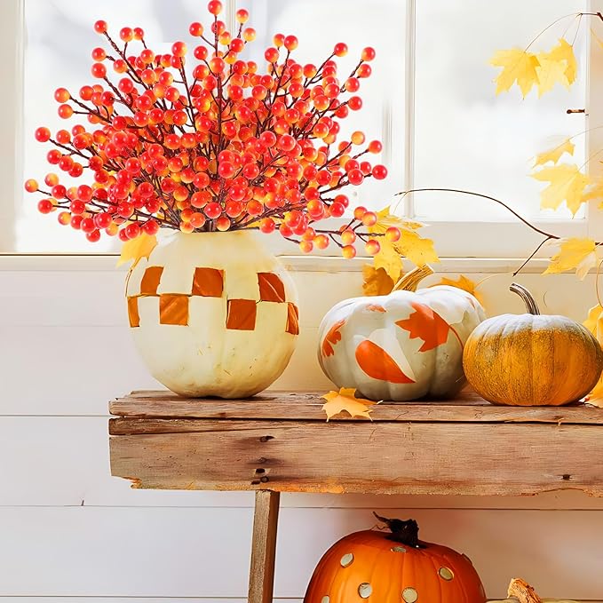 40 Pcs Artificial Berry Stems Branches, Fall Halloween Faux Holly Berries Picks - Image 6