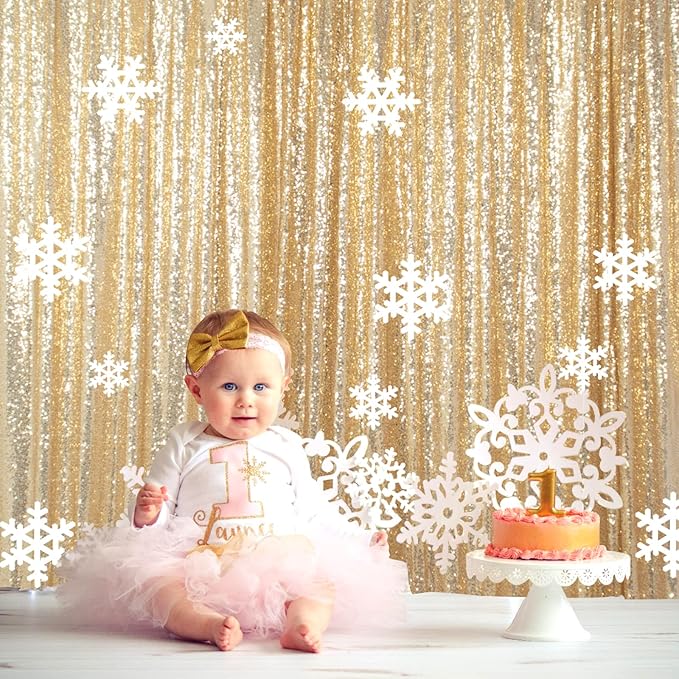 ShinyBeauty Sequin Backdrop - 8ft x 10ft Light Gold Sequin Fabric Drapes by ShinyBeauty