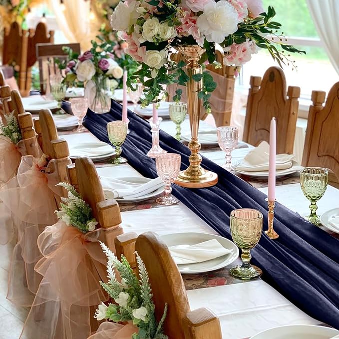 10 Pack 10ft Navy Blue Chiffon Table Runners Wedding Table Runner Sheer - Image 5