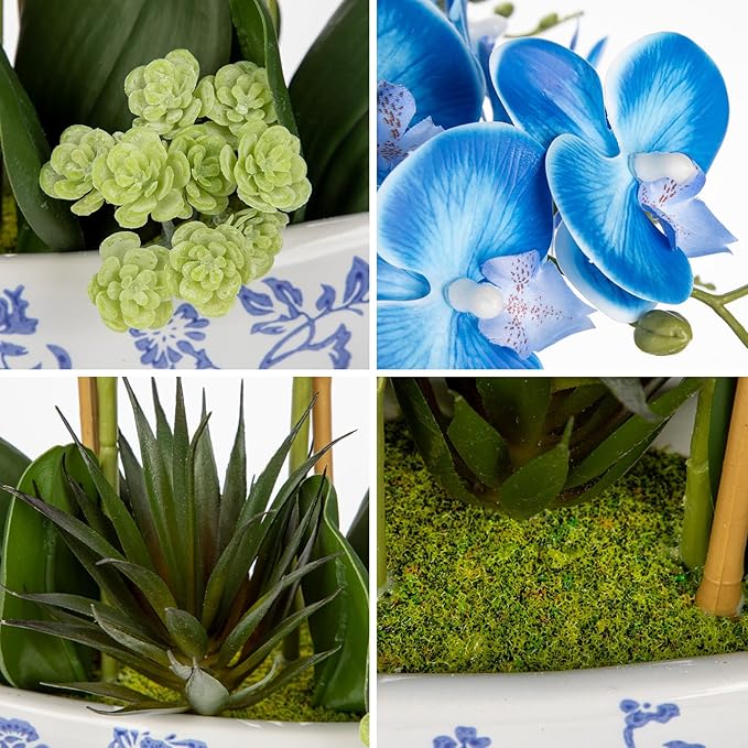 Briful Blue Orchid Fake Flowers 17in Artificial Orchid Silk Flowers in Blue and - Image 4