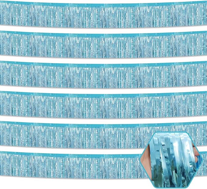 6 Pack 10 Feet Light Blue Foil Fringe Garland Metallic Tinsel Streamers Banner by Ferwzsr
